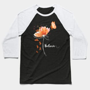Womens Believe Flower-Butterfly Leukemia Baseball T-Shirt